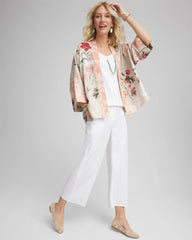 Chico's Women | Ribbed Waist Linen Blend Straight-Leg Cropped Pants ALABASTER
