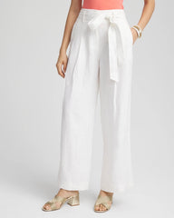Chico's Women | Belted Pleated Wide-Leg Linen Pants ALABASTER