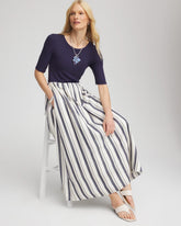 Chico's Women | Mixed Metallic Striped Maxi Dress ECRU