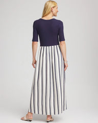 Chico's Women | Mixed Metallic Striped Maxi Dress ECRU