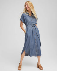 Chico's Women | Denim Tie Midi Shirtdress WHIMSICAL INDIGO