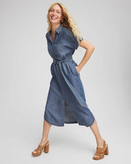 Chico's Women | Denim Tie Midi Shirtdress WHIMSICAL INDIGO