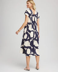 Chico's Women | Printed Silk-Twill Popover Midi Dress PASSPORT BLUE