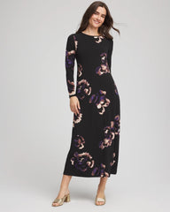 Chico's Women | Floral Boatneck Column Maxi Dress BLACK