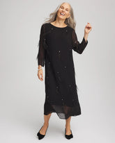 Chico's Women | Feathered Georgette Popover Dress BLACK
