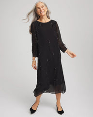 Chico's Women | Feathered Georgette Popover Dress BLACK