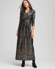 Chico's Women | Foiled Knit Pleated Maxi Dress BLACK