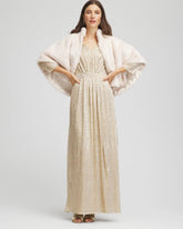 Chico's Women | Metallic Knit Pleated Maxi Dress GOLD