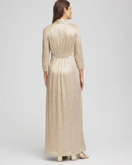 Chico's Women | Metallic Knit Pleated Maxi Dress GOLD