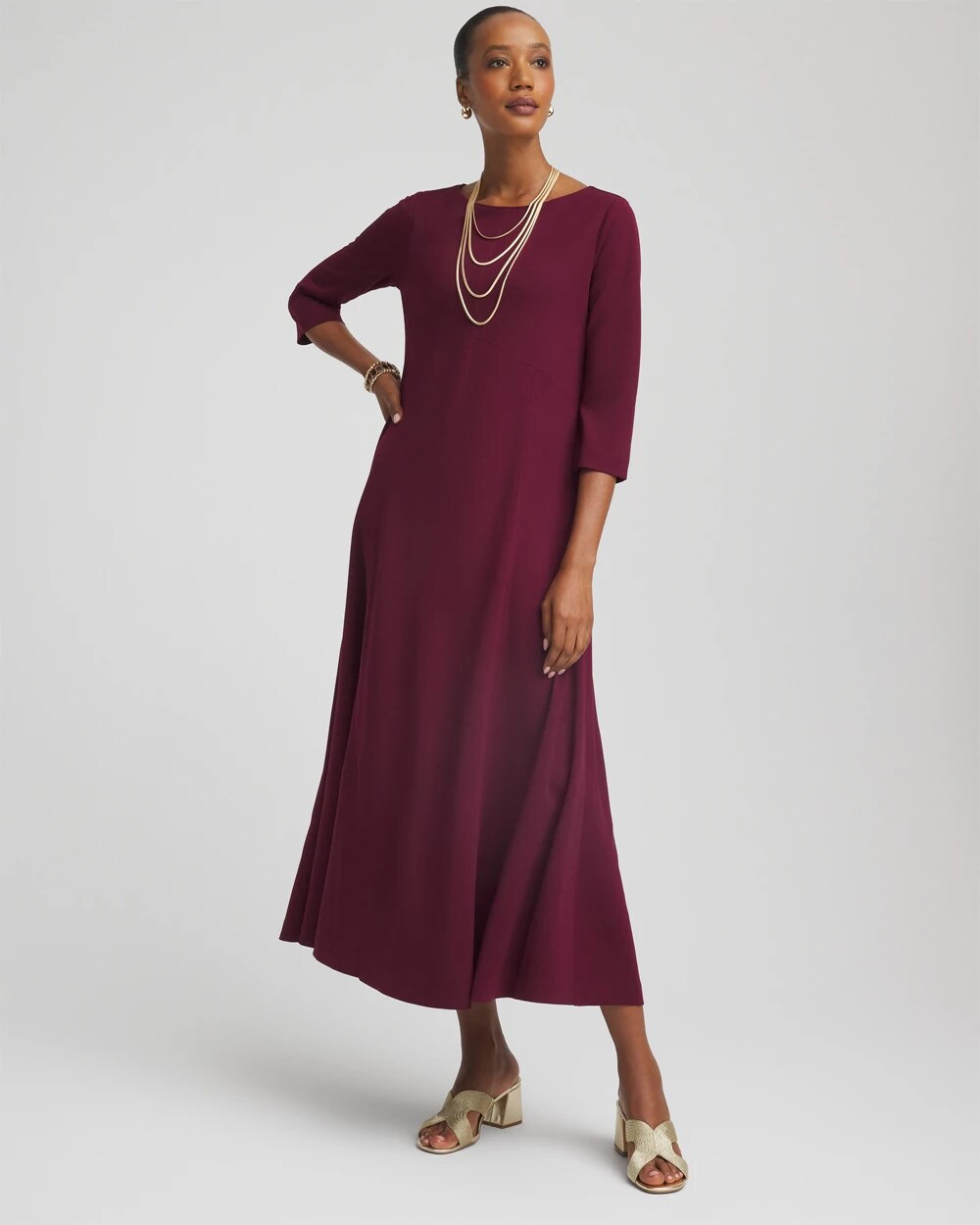 Chico's Women | Seamed Crepe Maxi Dress DEEP CHIANTI