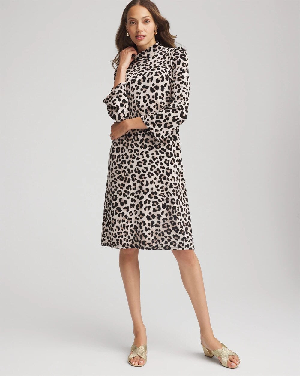 Chico's Women | Travelers™ Animal-Print Mockneck Midi Dress DEEP TAUPE