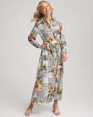 Chico's Women | Artisanal Floral Print Maxi Shirtdress ECRU