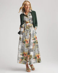 Chico's Women | Artisanal Floral Print Maxi Shirtdress ECRU