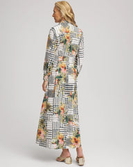 Chico's Women | Artisanal Floral Print Maxi Shirtdress ECRU