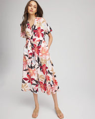 Chico's Women | Tonal Floral Ruffle-Sleeved Midi Dress MULTI