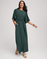 Chico's Women | Belted Flutter-Sleeve Maxi Dress DARKEST SPRUCE