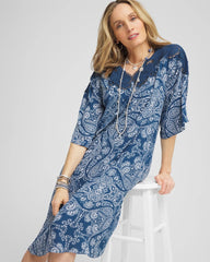 Chico's Women | Crepe Lace-Neck Dress SEAPORT BLUE