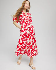 Chico's Women | Floral Ruffle-Sleeved Midi Dress ECRU