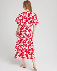Chico's Women | Floral Ruffle-Sleeved Midi Dress ECRU