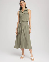 Chico's Women | Travelers™ Knit Sleeveless Shirtdress DUSTY OLIVE