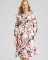 Chico's Women | Floral Linen Pintuck 3/4 Sleeved Dress MULTI