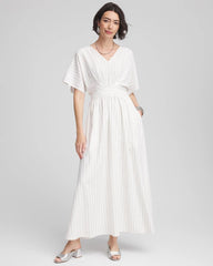 Chico's Women | Metallic Striped Maxi Dress ECRU