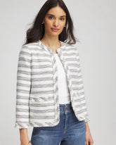 Chico's Women | Striped Tweed Collarless Box Jacket ECRU