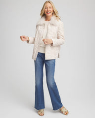 Chico's Women | Quilted Faux Fur Collar Jacket CREAM