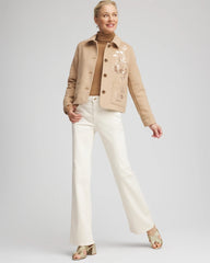 Chico's Women | Embroidered Wool Chore Jacket LIGHT TAUPE HEATHER