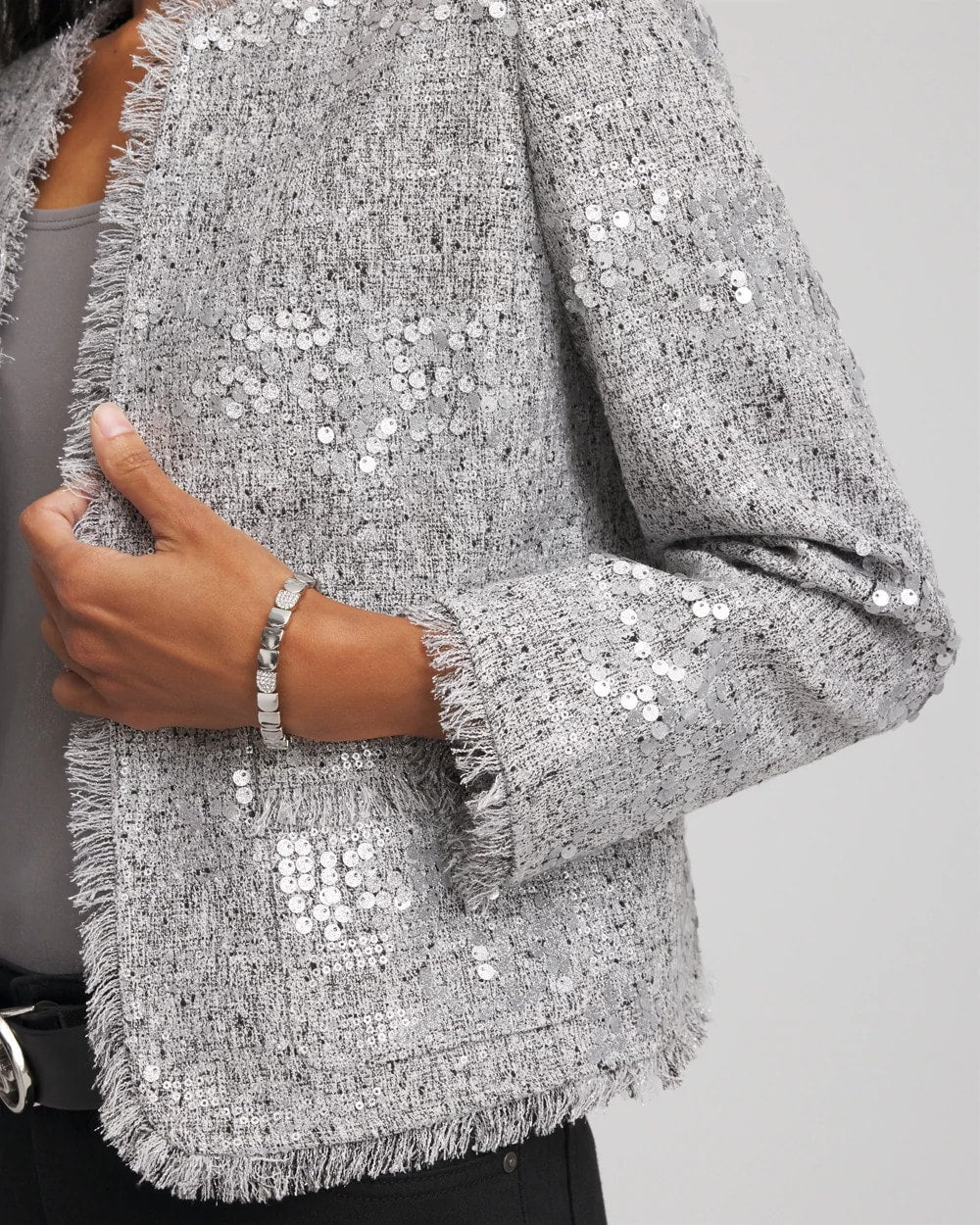 Chico's Women | Silver Sequins Tweed Jacket SILVER