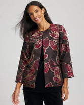 Chico's Women | Travelers™ Collection Jacquard Foiled Floral Jacket RED