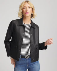 Chico's Women | Snap Front Faux Leather Jacket BLACK