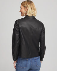 Chico's Women | Snap Front Faux Leather Jacket BLACK