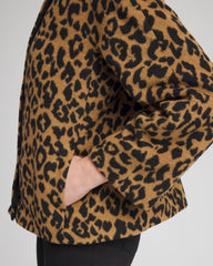 Chico's Women | Fuzzy Collarless Animal Print Jacket CAMEL