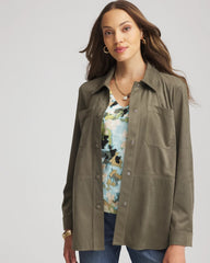 Chico's Women | Suede Collared Long-Sleeved Shacket NETTLE LEAF