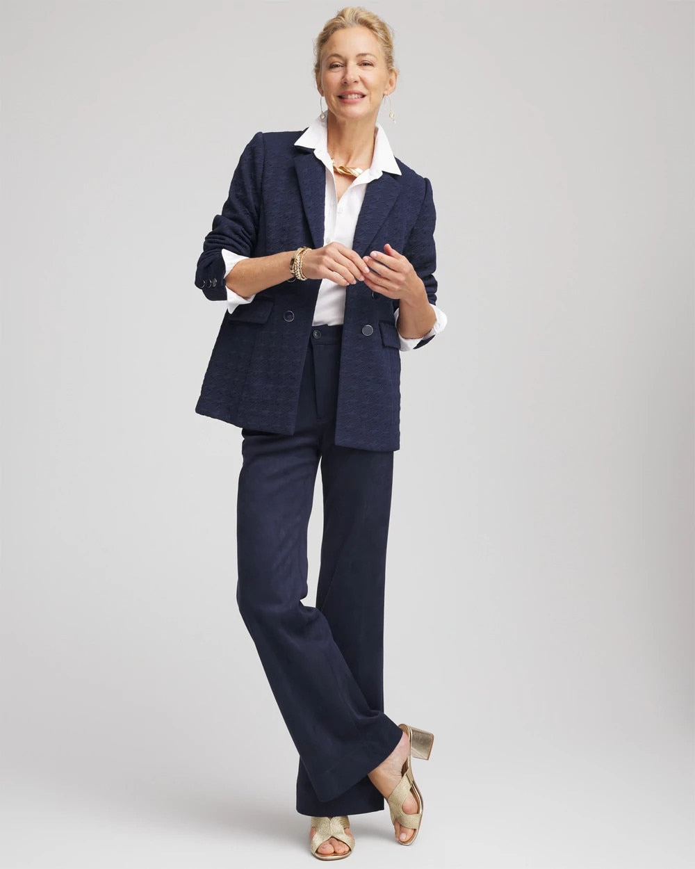 Chico's Women | Textured Single-Breasted Knit Blazer PASSPORT BLUE