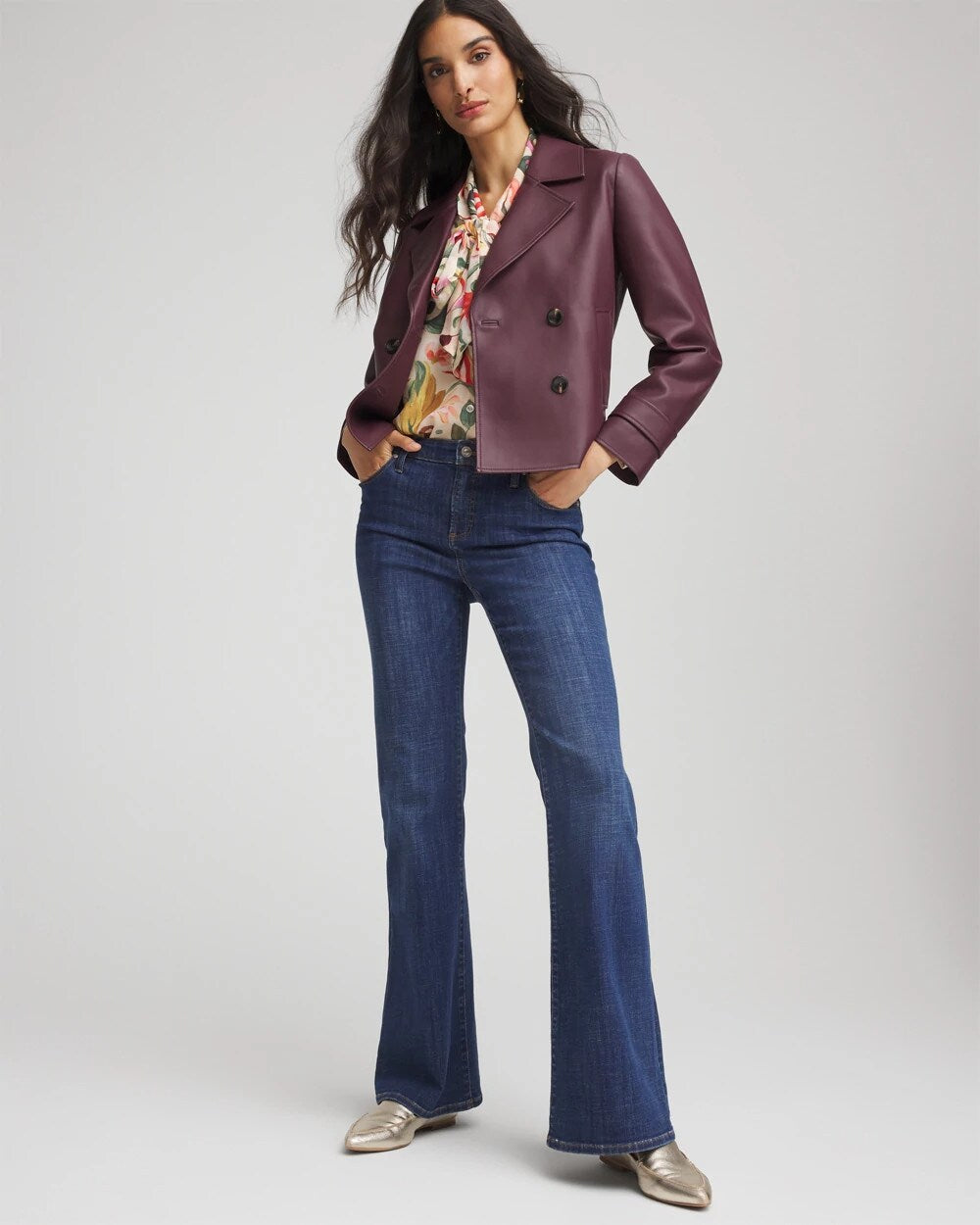 Chico's Women | Faux Leather Trench Coat BLACKENED BURGUNDY