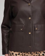 Chico's Women | Snap Front Faux Leather Jacket BLACK RAISIN