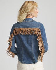Cropped-Fit Fringe Denim Jacket