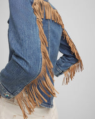 Cropped-Fit Fringe Denim Jacket