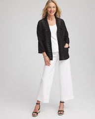Open-Stitch Tie-Front Kimono Jacket