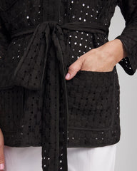 Open-Stitch Tie-Front Kimono Jacket