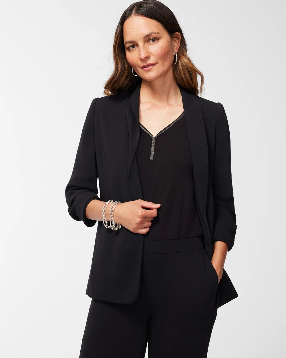 Ruched Sleeve Blazer