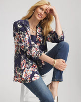 Floral Ruched Sleeve Blazer