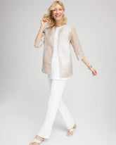 Chico's Women | Travelers™ Collection Metallic 3/4 Sleeve Jacket CAFE AROMA