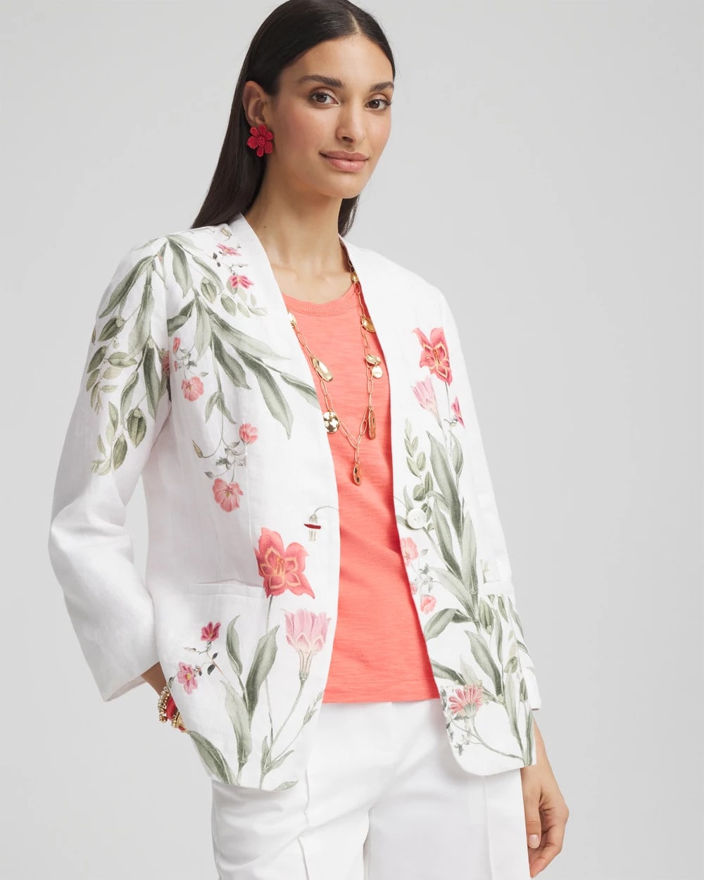 Floral Linen Non-Stretch Blazer