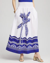 Chico's Women | Tropical Smocked Waist Pull-On Skirt ALABASTER