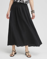 Chico's Women | Linen Embroidered Scallop Hem Skirt BLACK