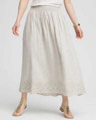 Chico's Women | Linen Embroidered Scallop Hem Skirt OATMEAL