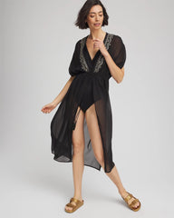 Chico's Women | Miraclesuit® Beach Embroidered Long Kimono BLACK